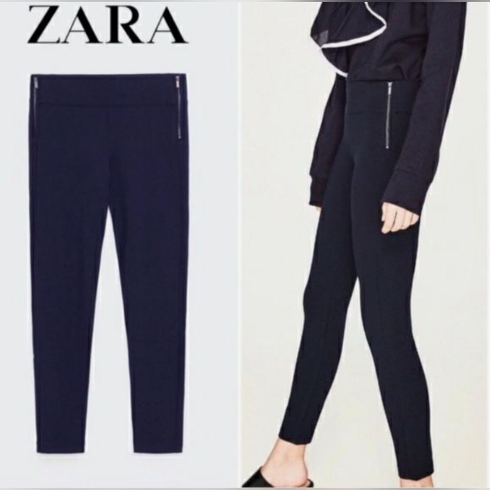 Zara Trafalac Side Zipper Pants in Navy Size Small |  Like New